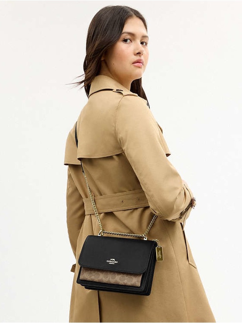 COACH Klare Black and Brown Signature-Trim Chain Crossbody NWT - Picture 8 of 15